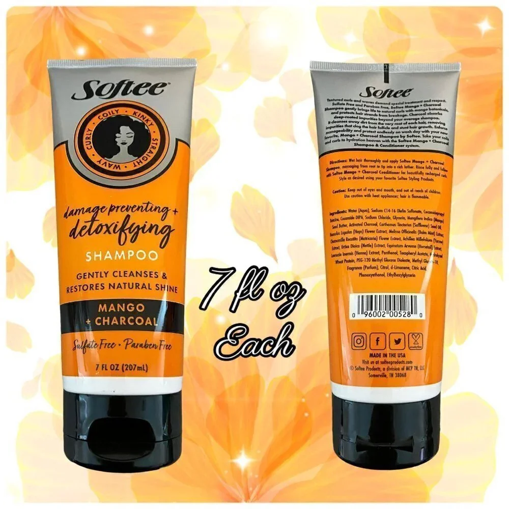 2 PC BUNDLE ~ Softee® Detoxifying Mango + Charcoal Shampoo Conditioner Hair Set - Picture 3 of 8
